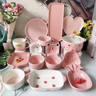 Bộ Chén Sứ Bát Ăn Cơm Bộ Bát Đĩa Decor Chén Dĩa Sứ Màu Hồng Siêu Dễ Thương Cute Cao Cấp S152 - Tô, chén, dĩa | SieuThiChoLon.com