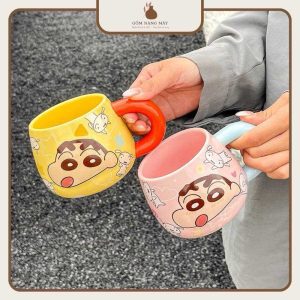 Cốc sứ cute hình Shin cậu bé bút chì, ly sứ dễ thương kèm thìa tặng bạn gái 440ml