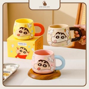 Cốc sứ cute hình Shin cậu bé bút chì, ly sứ dễ thương kèm thìa tặng bạn gái 440ml