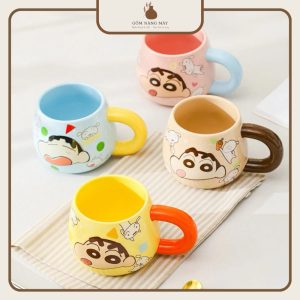 Cốc sứ cute hình Shin cậu bé bút chì, ly sứ dễ thương kèm thìa tặng bạn gái 440ml